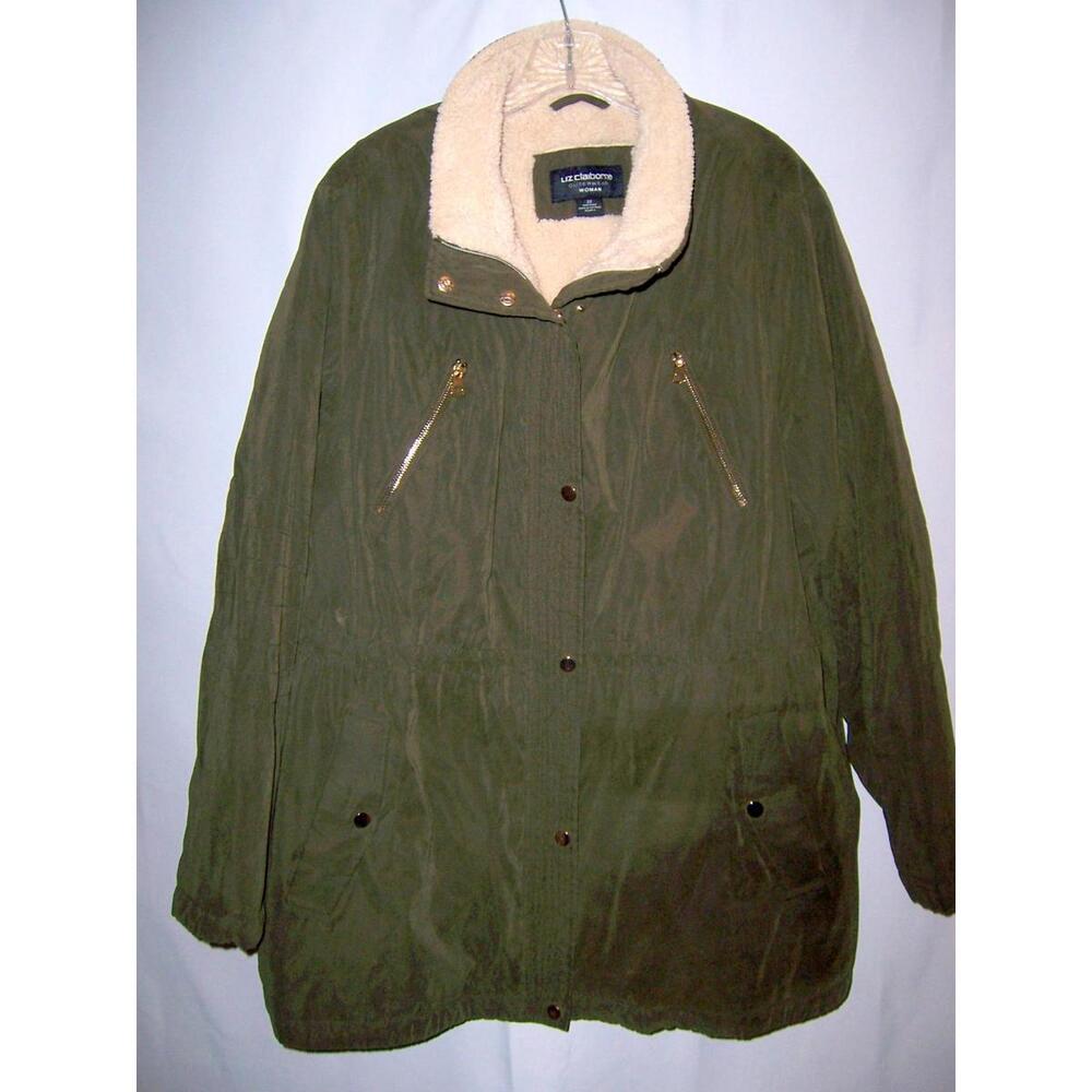 Liz Claiborne Outerwear Women's 2x Olive Green Coat - Fleece Lined - EUC